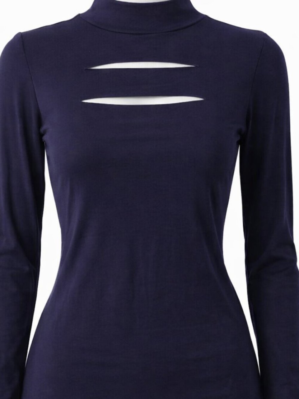 MANGOPOP Blue Cut Out Long Sleeve Top Mock Neck XS